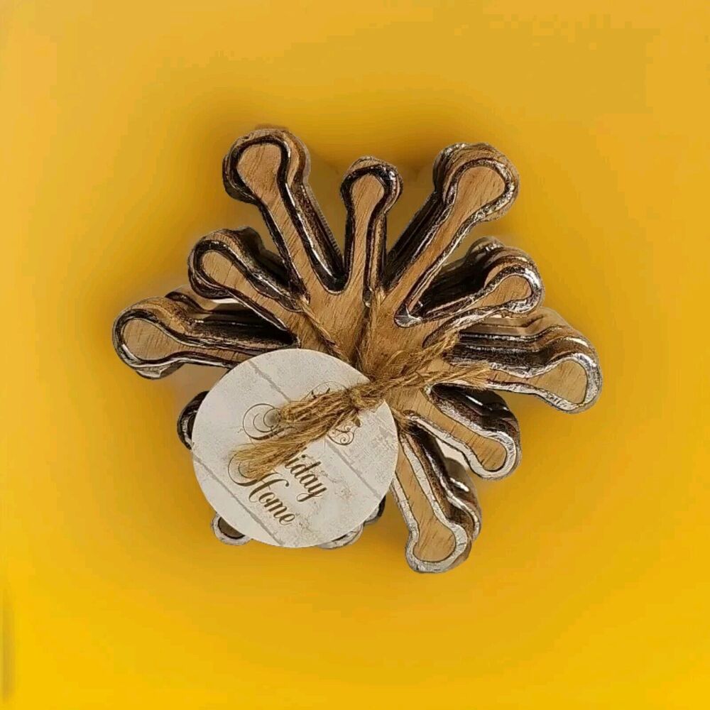 4" 4pk Wooden 3-D Snowflake Coasters New Christmas Holiday Decor - Picture 2 of 7